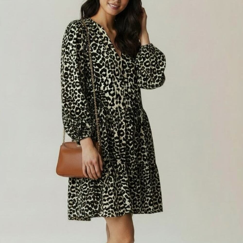 The Drop Mini Dress Caralynmirand Leopard Print V Neck Flowy Tiered Size M NWT
